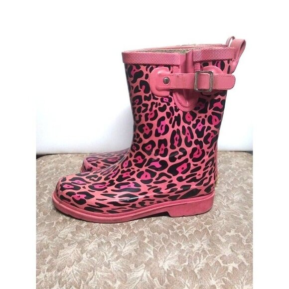Western Chief Rain Boots Girls Youth US 1 UK 13 EU 32 Pink Leopard print - Picture 2 of 6